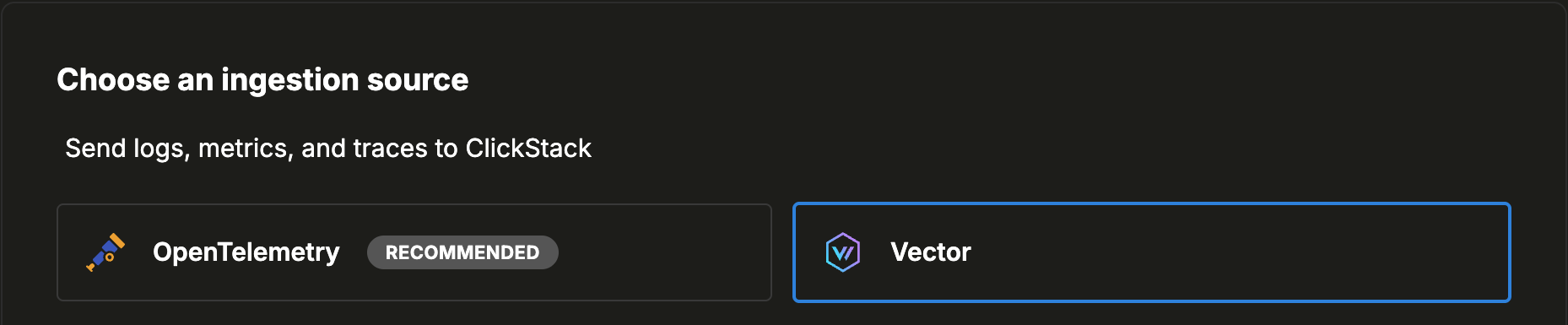 Seleccione Vector como fuente de ingesta
