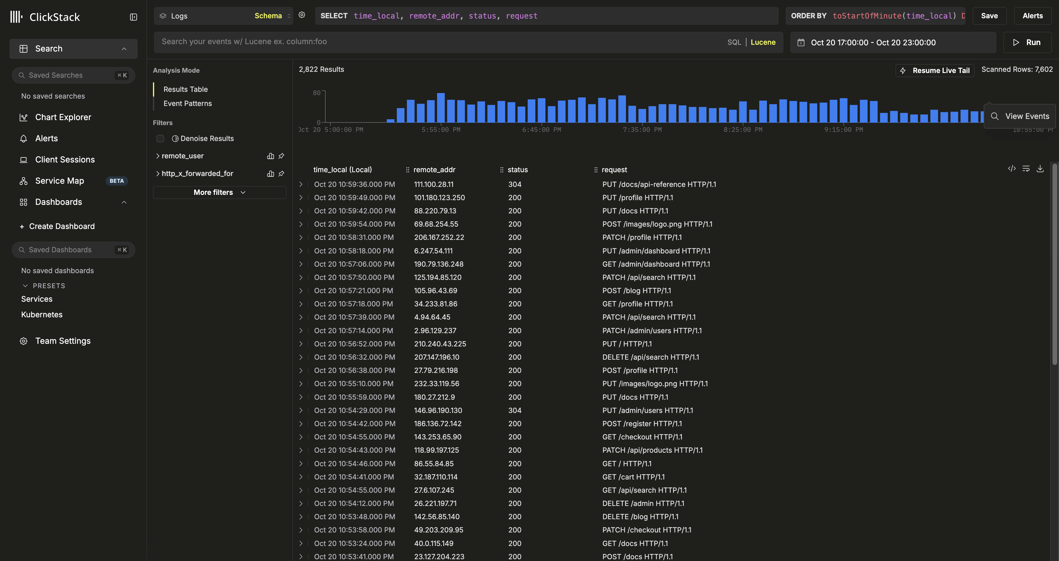Logs do Nginx no ClickStack
