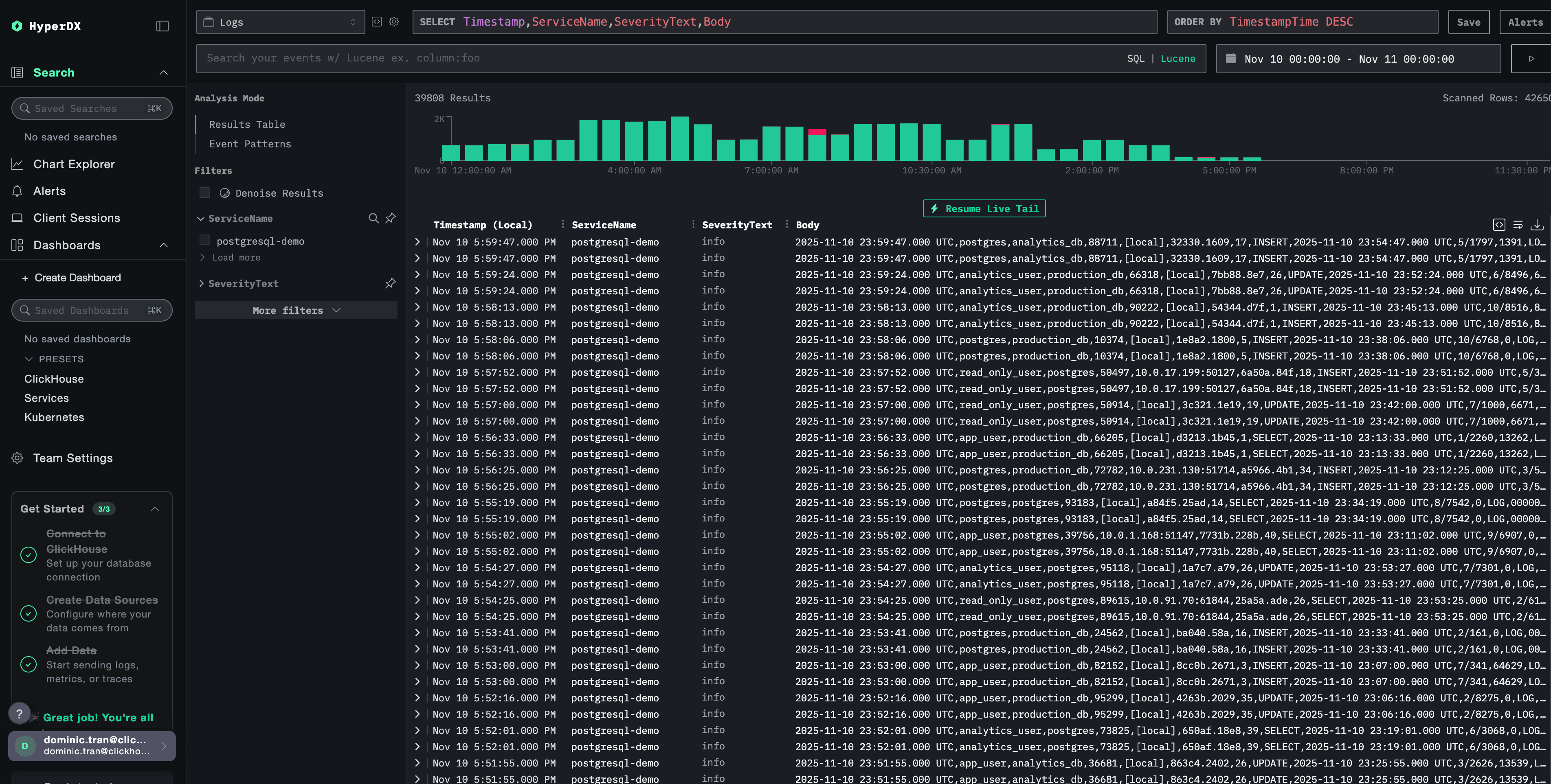 Vue Search des logs