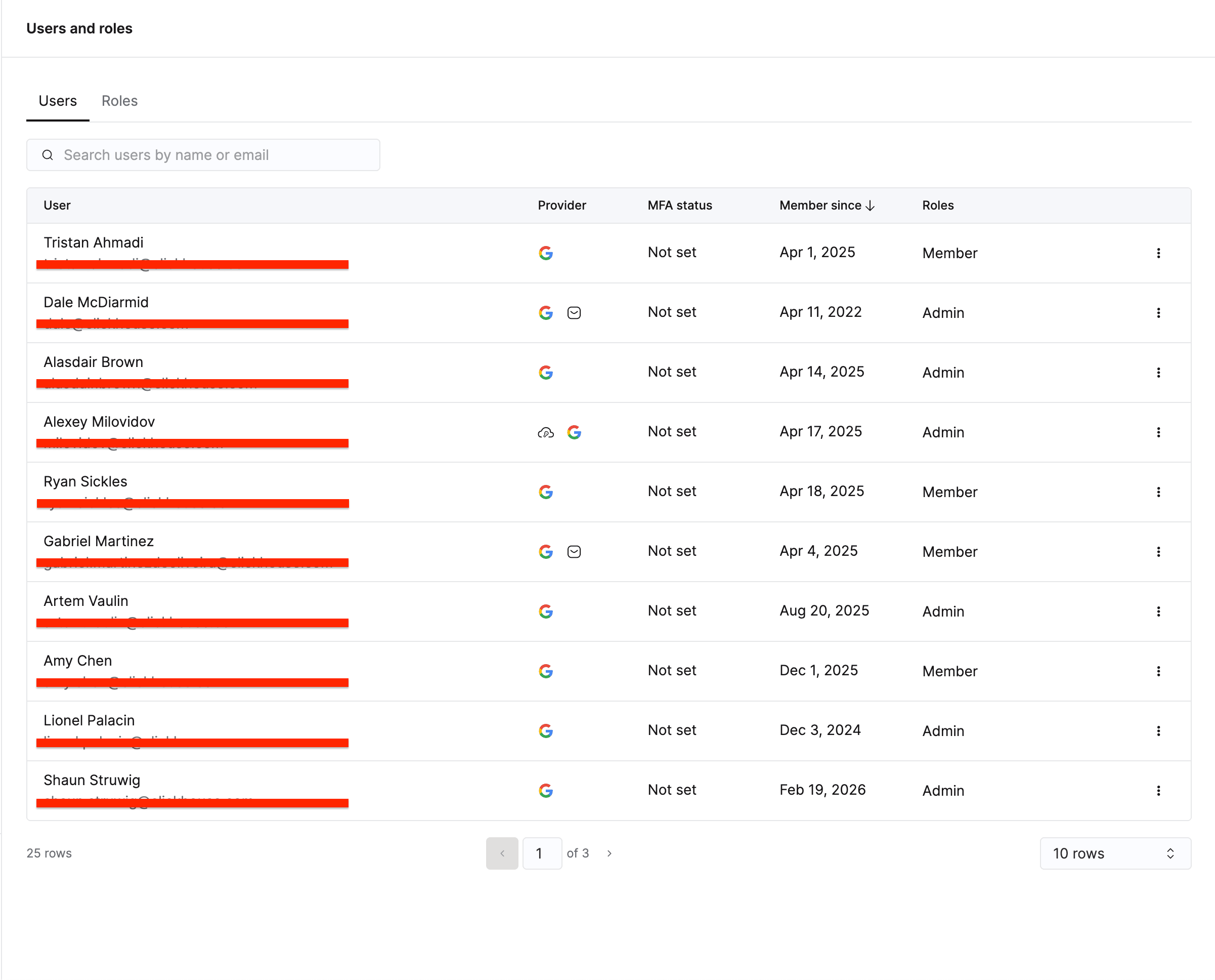 ClickHouse Cloud Users and roles 페이지