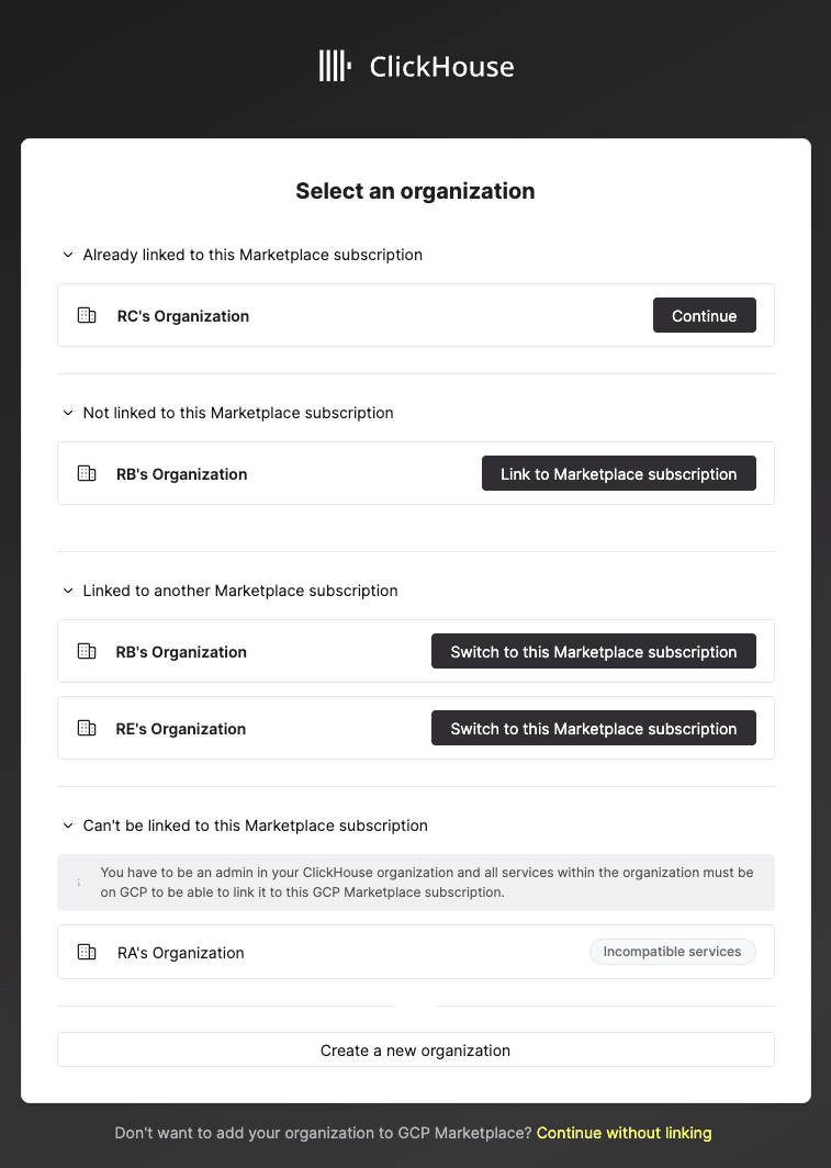 Registro en el marketplace y vinculación de la organización
