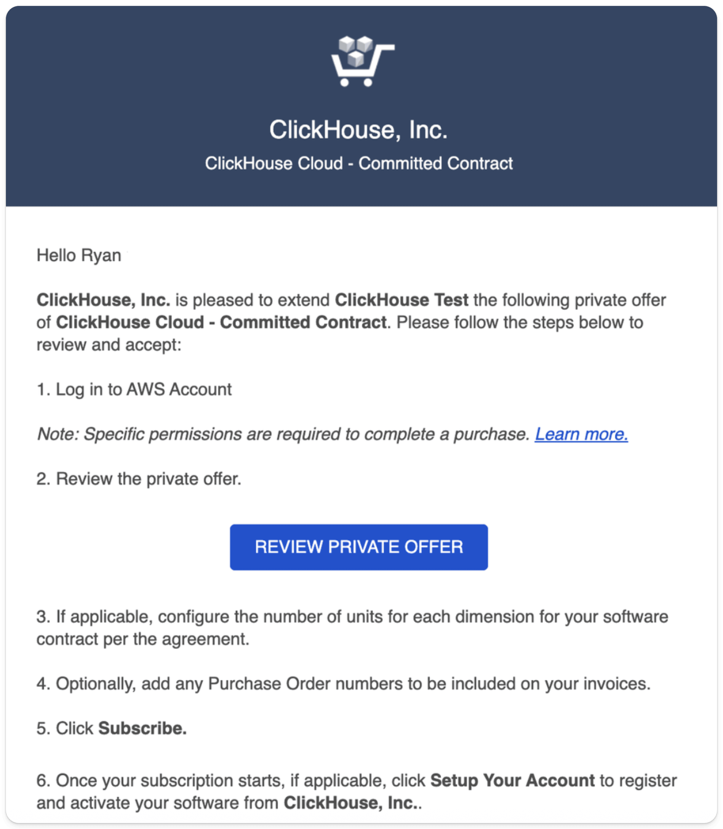 AWS Marketplace private offer email