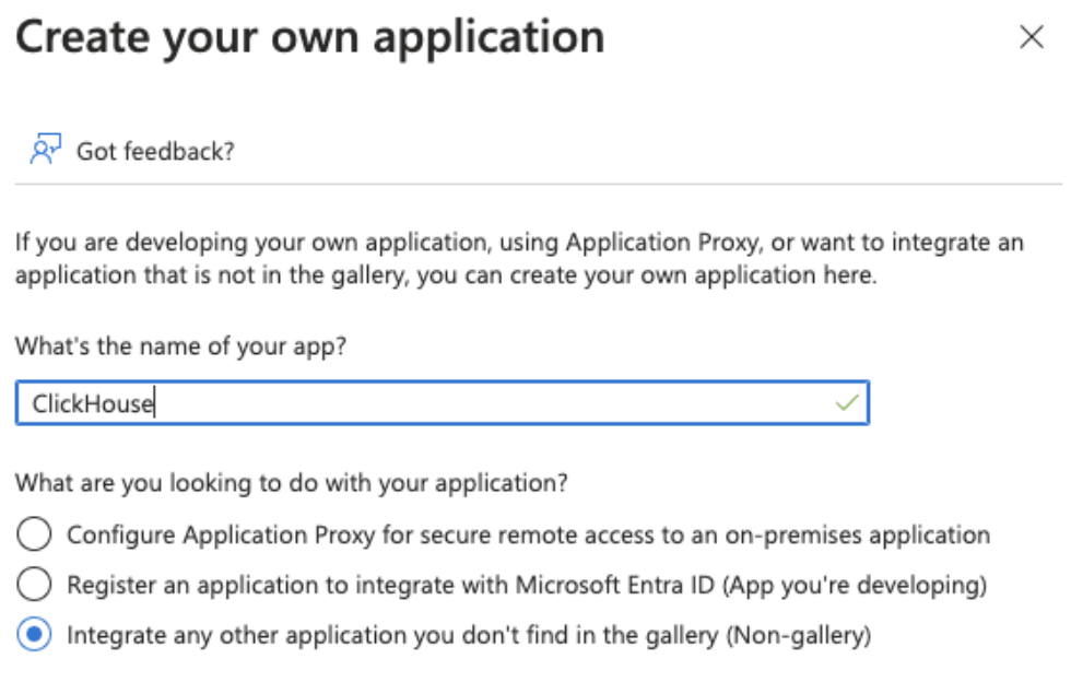 Aplicación de Azure no incluida en la galería