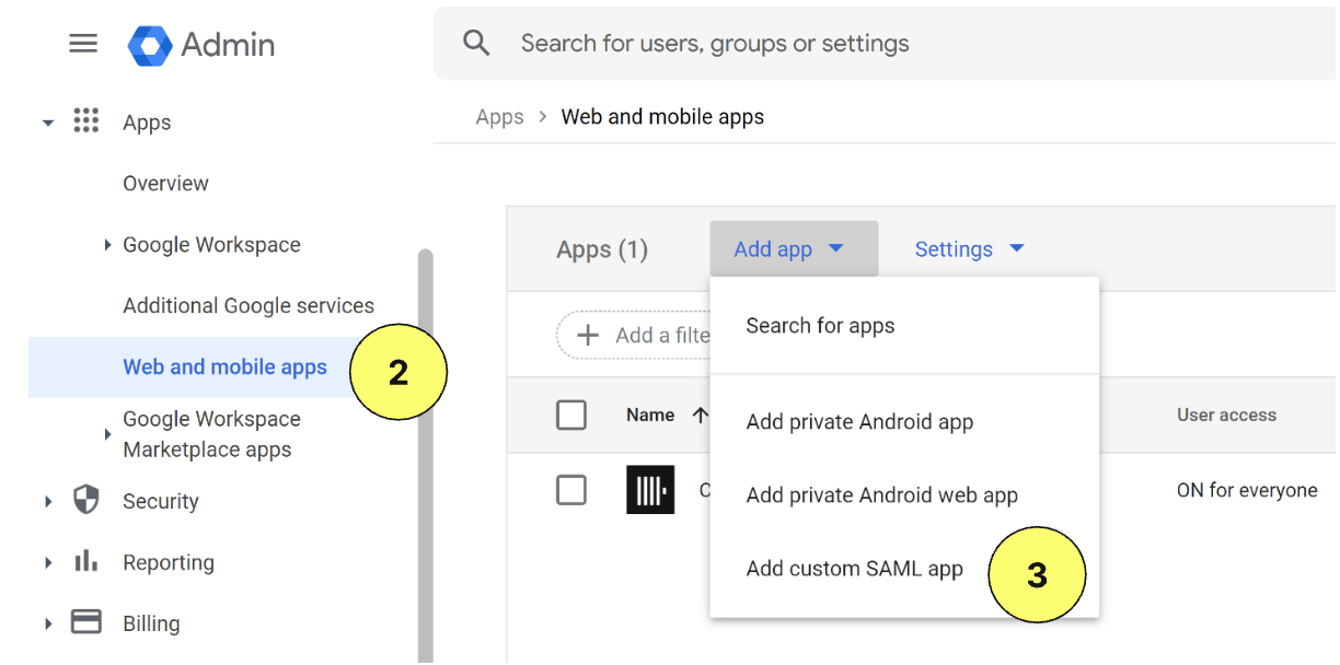Aplicación SAML de Google