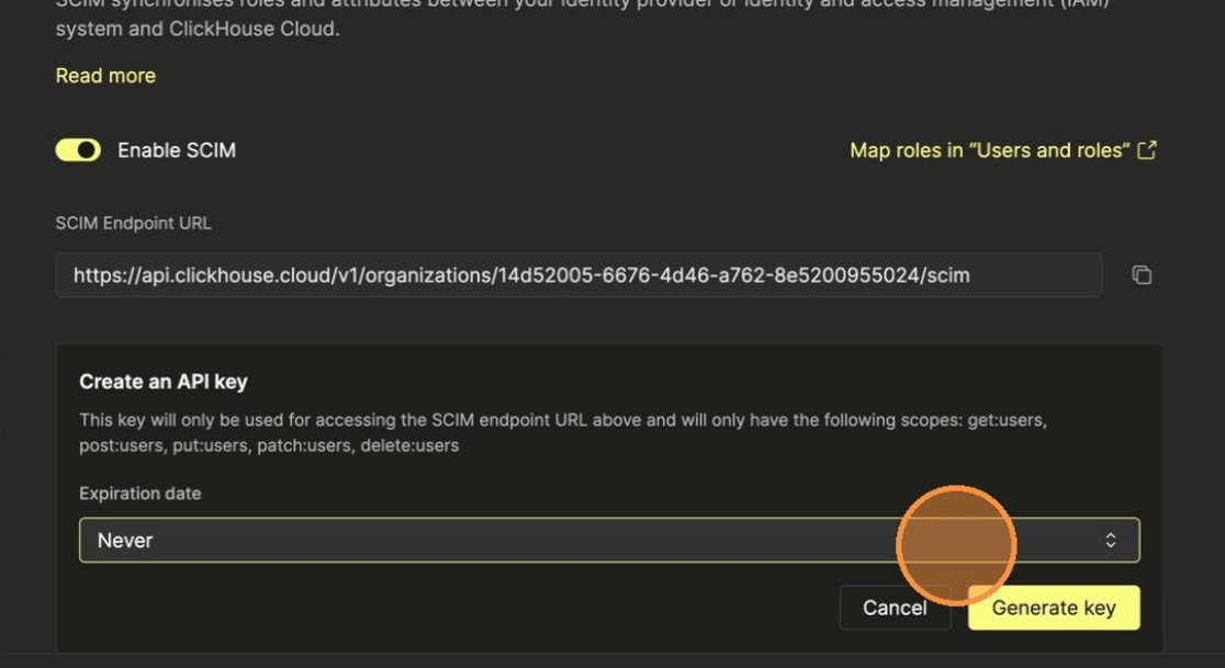 새 SCIM API Key 생성
