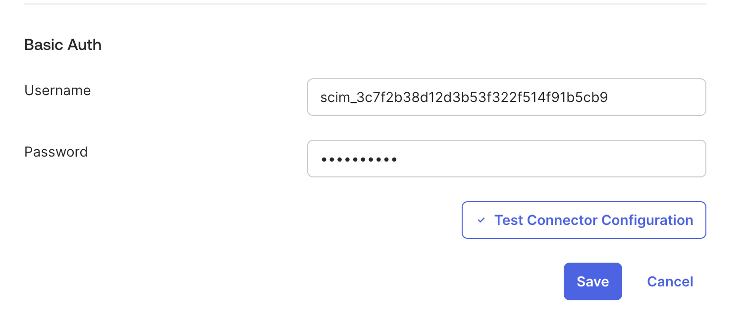 SCIM 인증용 API 자격 증명을 입력합니다