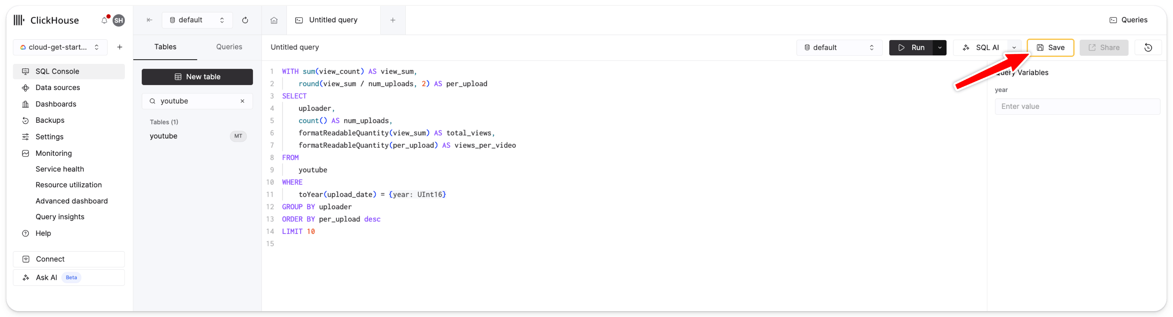 Test the example query