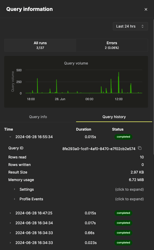 Información de la consulta en la UI de Query Insights