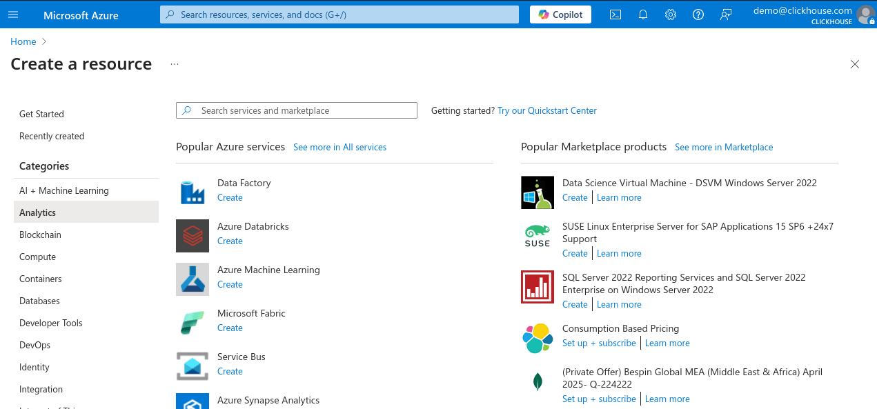 Azure Portal の新しいリソース