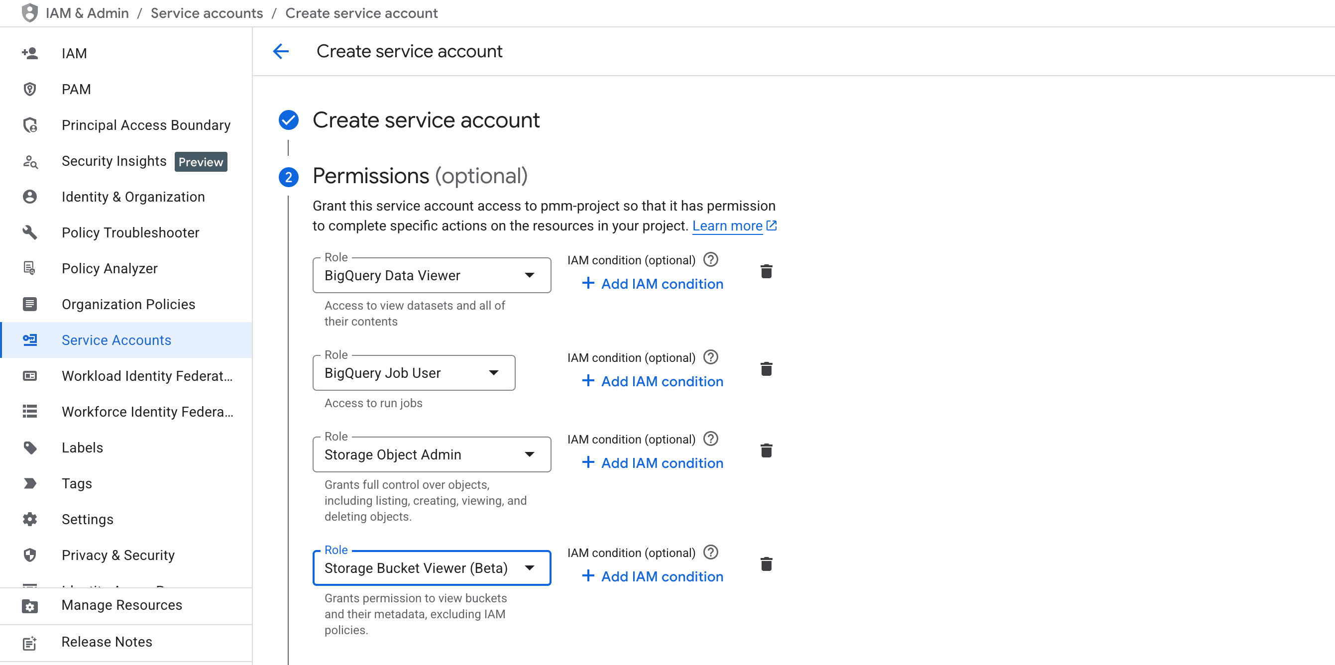Creación de una clave de cuenta de servicio con permisos de BigQuery y Cloud Storage