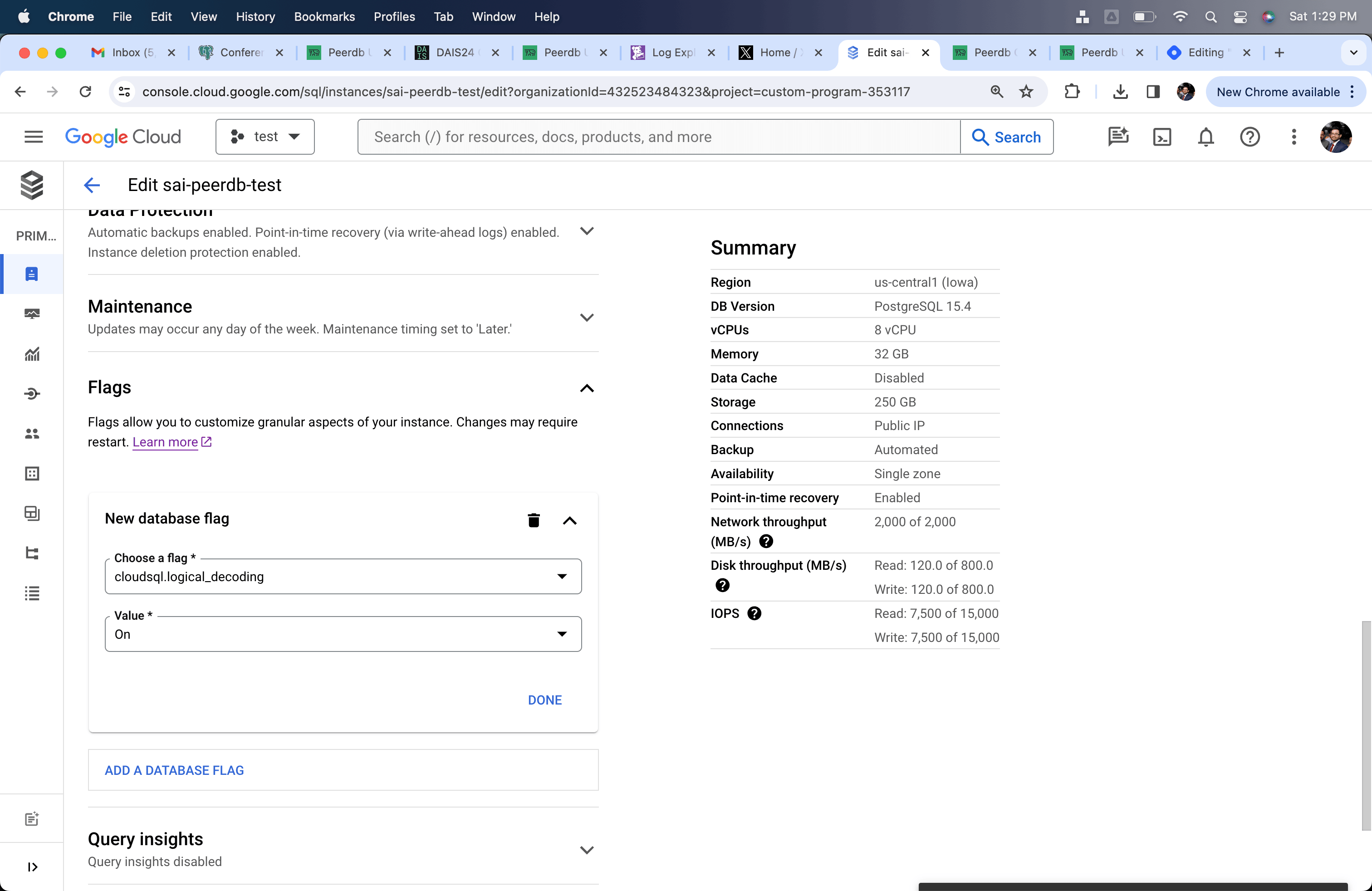 `cloudsql.logical_decoding`을 `on`으로 변경