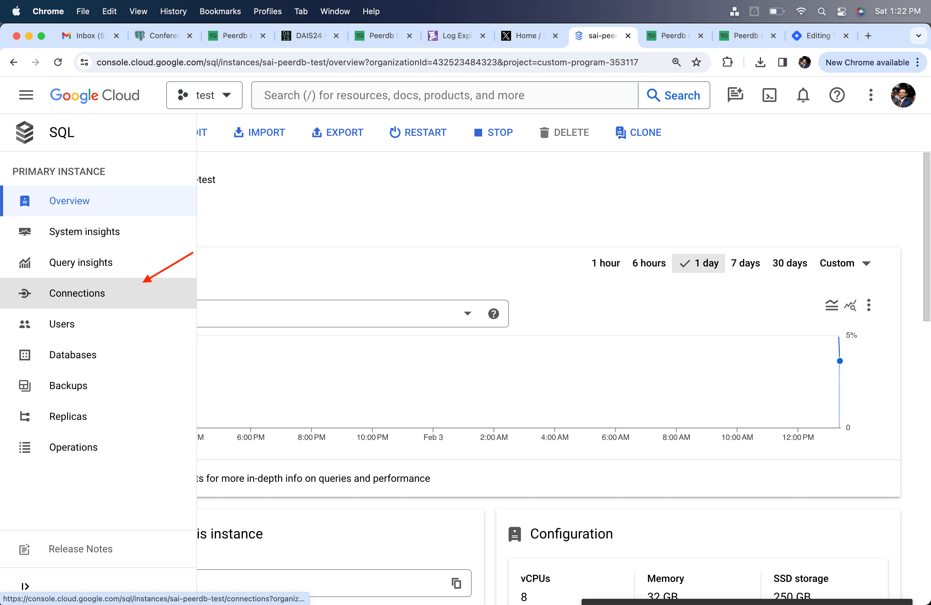 Cloud SQL의 연결 섹션