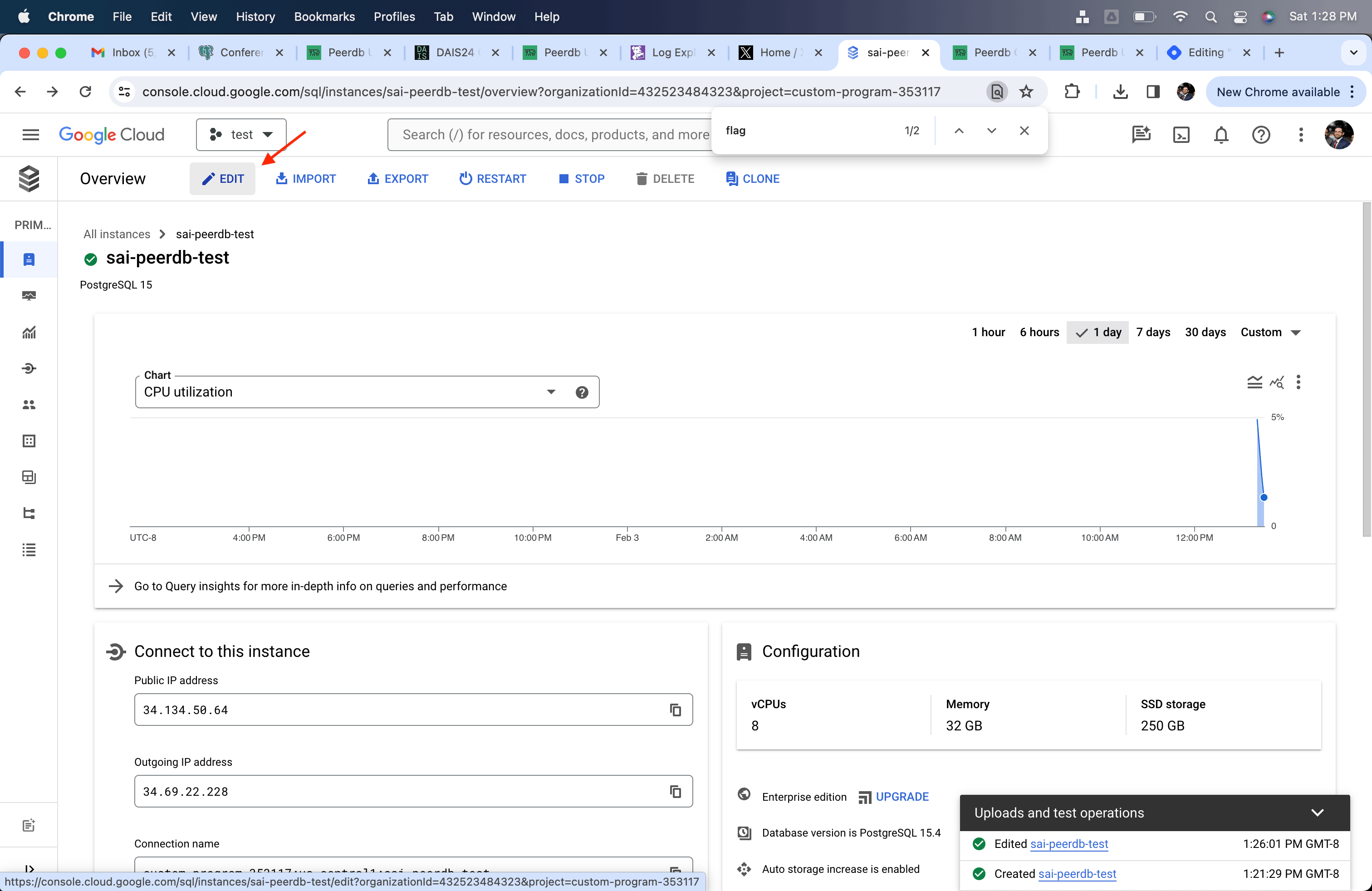 Cloud SQL Postgres의 Edit 버튼
