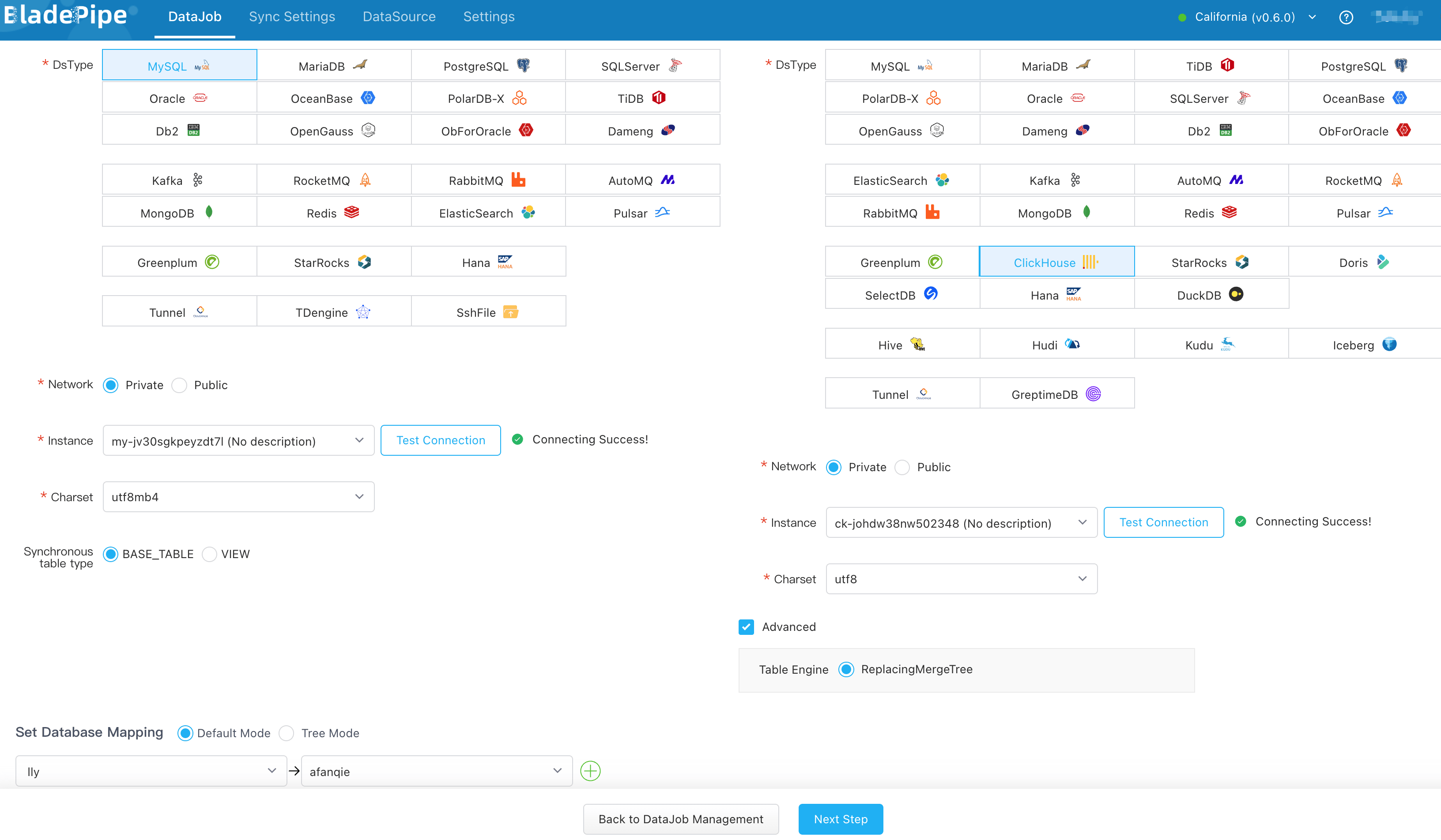 Select source and target