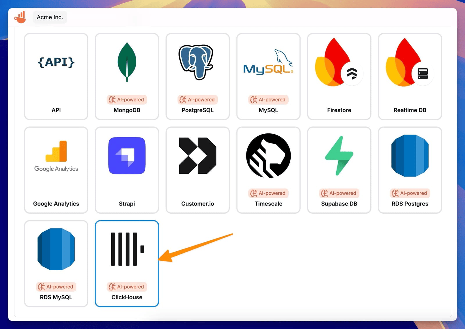 Sélectionner une connexion ClickHouse dans Chartbrew