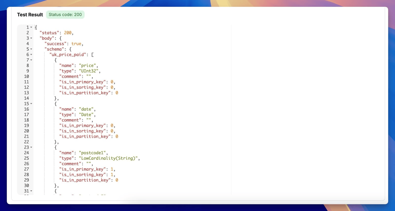 Schéma JSON ClickHouse dans Chartbrew