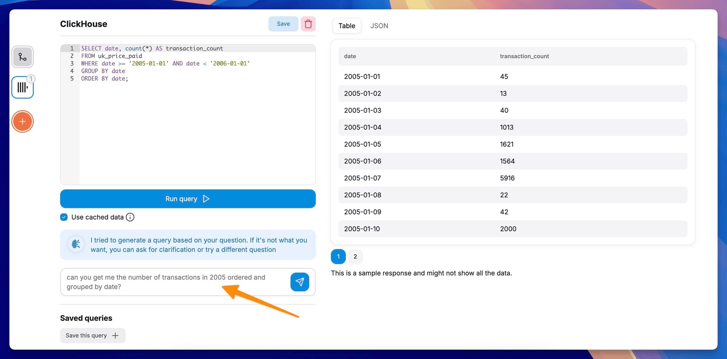 Assistant IA SQL ClickHouse dans Chartbrew