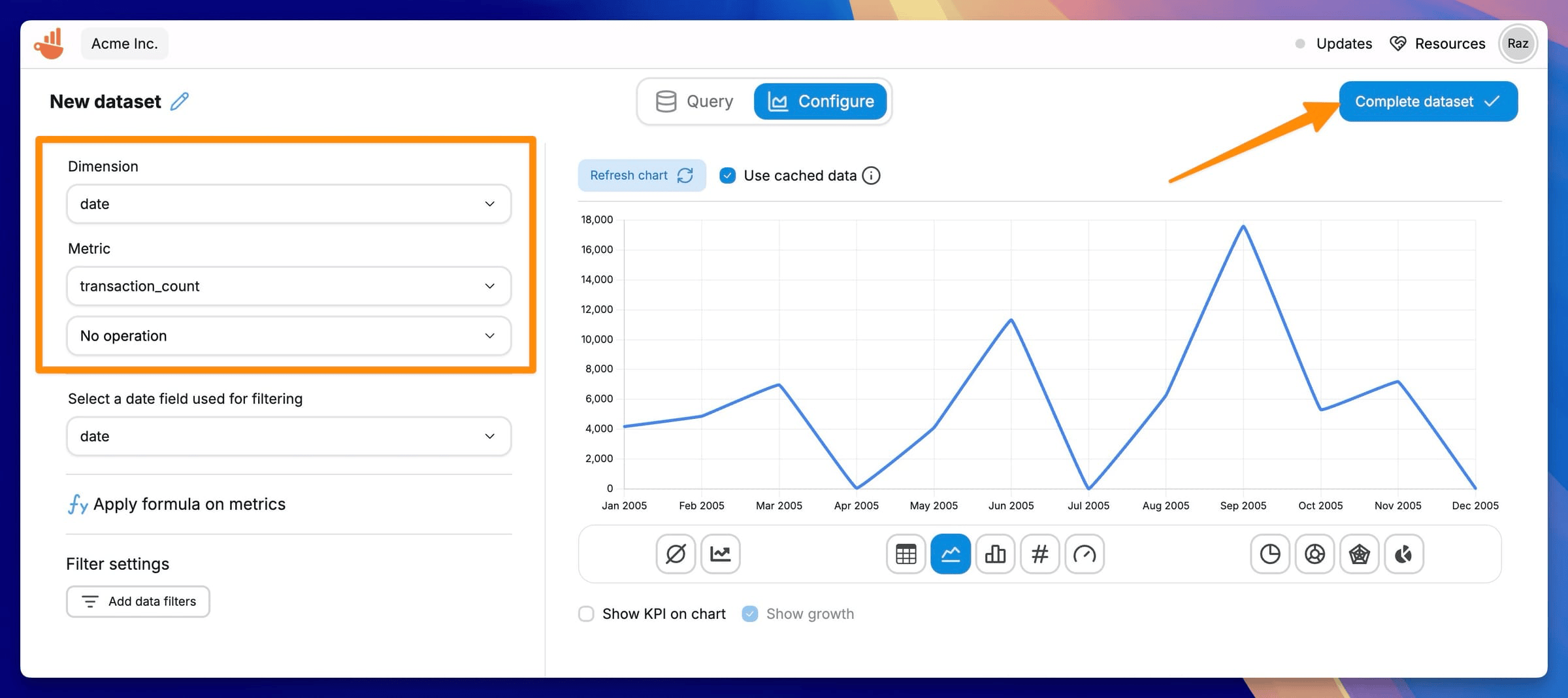 Tableau de bord Chartbrew avec des données ClickHouse