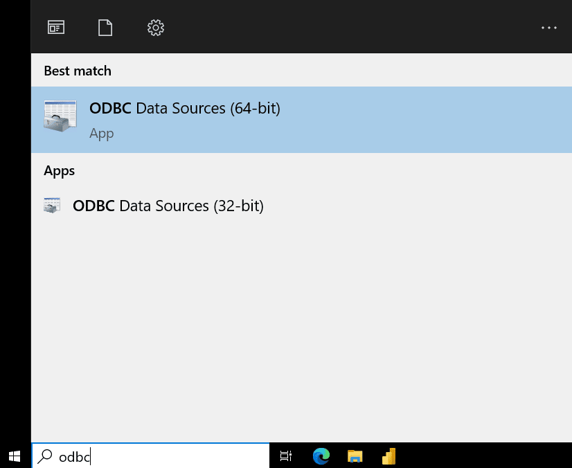 Поиск Windows с параметром ODBC Data Sources (64-bit)