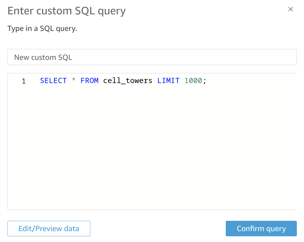 QuickSight 自定义 SQL 查询编辑器，用于从 ClickHouse 拉取数据