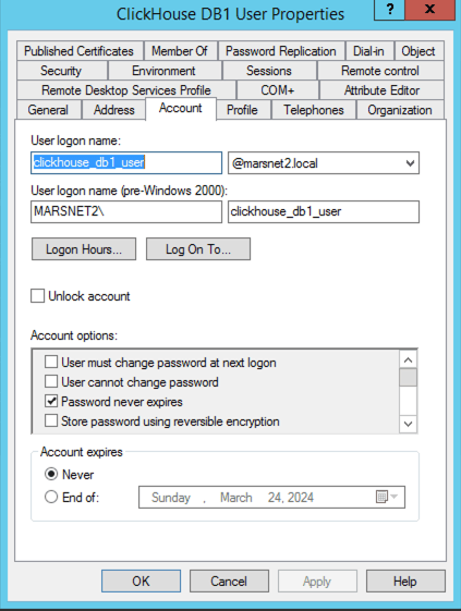Example AD User Configuration