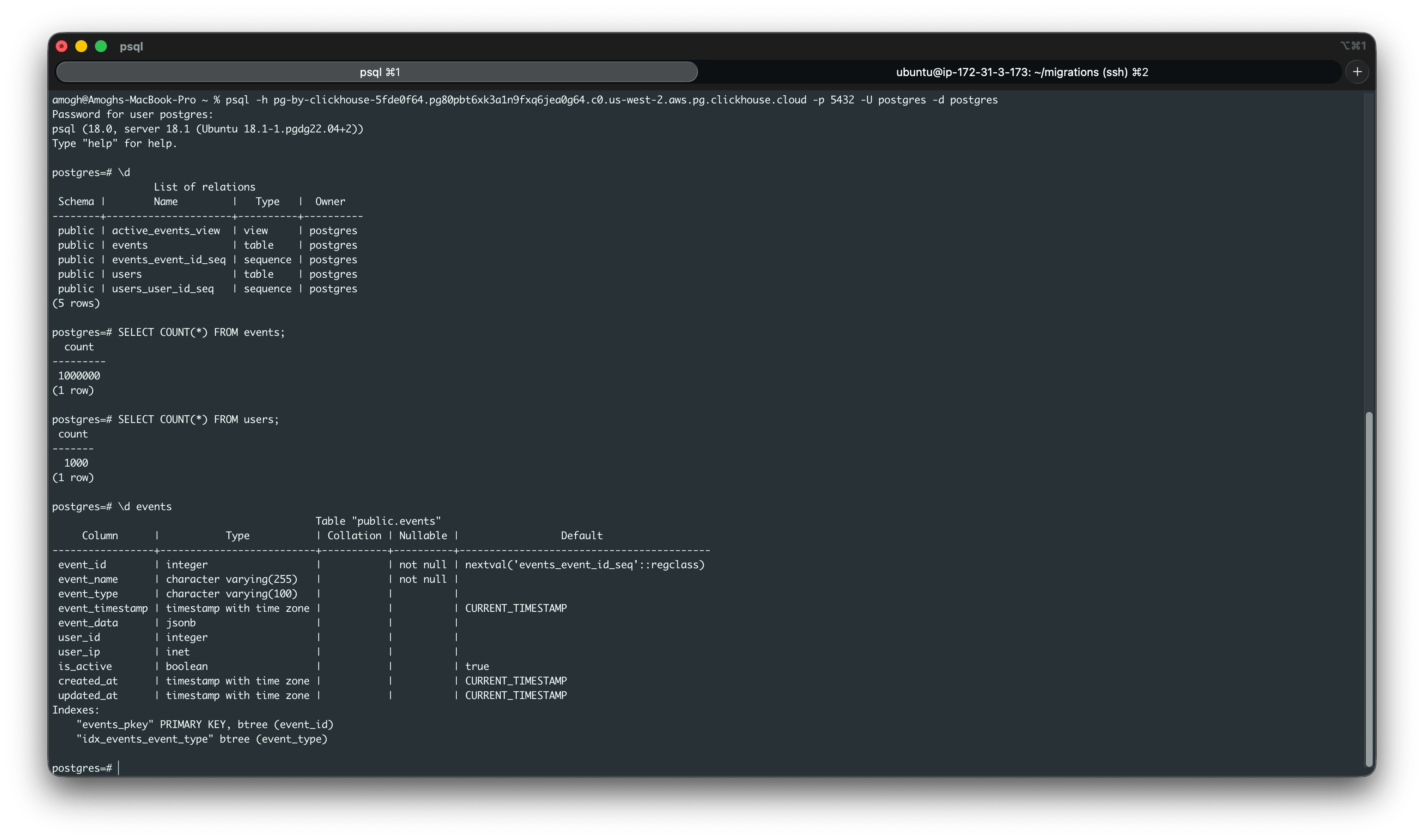 إعداد قاعدة بيانات ClickHouse Managed Postgres المستهدفة